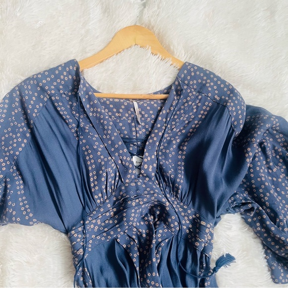 Free People NWT Modern Kimono Maxi Dress Size 0 XS Blue - Picture 8 of 16